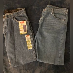 (2) Wrangler Men's Relaxed Fit Jeans, (1) with Flex